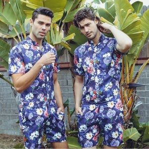 NWT Romper Jack blue Floral Passion romper jumpsuit L one piece